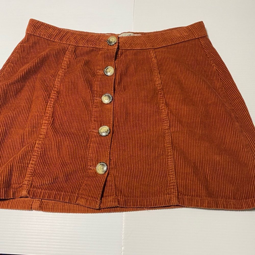 Denim & Co. corduroy mini skirt Brown camel orange color button front women’s 10